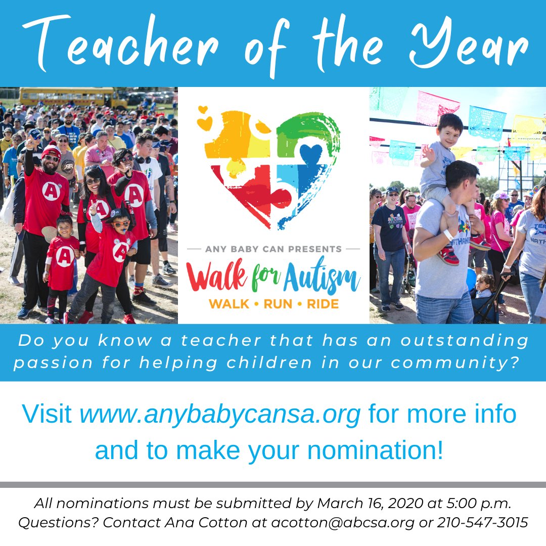 AnyBabyCanSA's tweet photo. There's still time to nominate an amazing teacher for our #WalkforAutism Teacher of the Year 2020! The nominee who raises the most funds wins $500 to use for items needed for their classroom. More info here - https://t.co/ozXB3c416F 
#ThisisAutism #WalkRunRide https://t.co/oJgGD9or9u