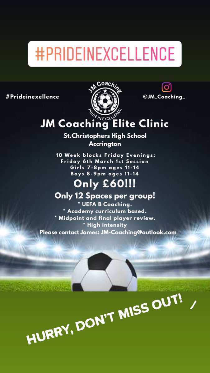 JM_Coaching_'s tweet photo. Two places left in the boys group, so please share hopefully we can fill it. GIRLS SOLD OUT 🔥🙌🏻 11 days until we start. #football #coaching #development #workhardplayhard #raiseyourgame #JMCoaching #PrideinExcellence https://t.co/G41Ad2fefN