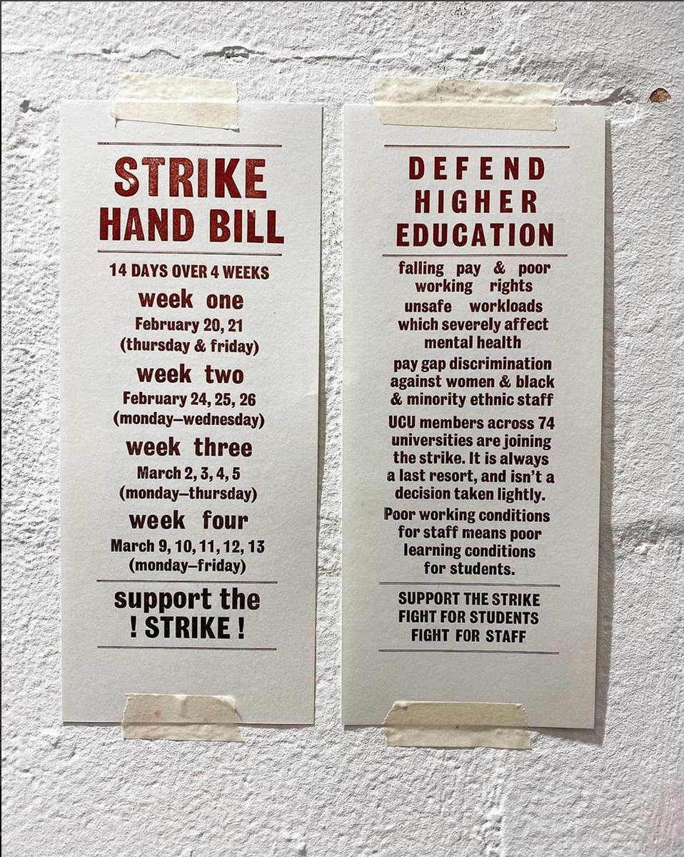 Informative and beautiful letterpress STRIKE HAND BILL by Emma Lewandowicz, final year BA Graphic Design student at Camberwell #UCUstrikesback