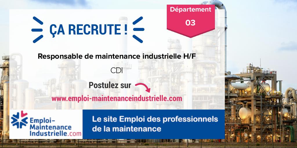 Responsable de maintenance industrielle H/F (CDI) à VILLEFRANCHE-D'ALLIER (03 Allier). Expérience : 4-8 ans. #emploi #technicien #maintenance Postulez ! https://www.emploi-maintenanceindustrielle.com/offre-emploi/16203/CDI-Responsable-de-maintenance-industrielle-H-F-Autres-VILLEFRANCHE-D'ALLIER …