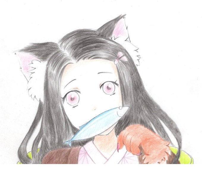 猫麦茶さんがTwitterに投稿した竈門禰豆子(鬼滅の刃)のイラスト。