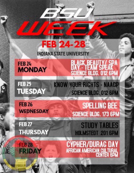 Please be sure to join us &amp; <a href="/bsuisu1920/">Black Student Union</a> tomorrow for “Know Your Rights” @ 6 PM. This is also BSU’s dedicated week of events, go out and support!