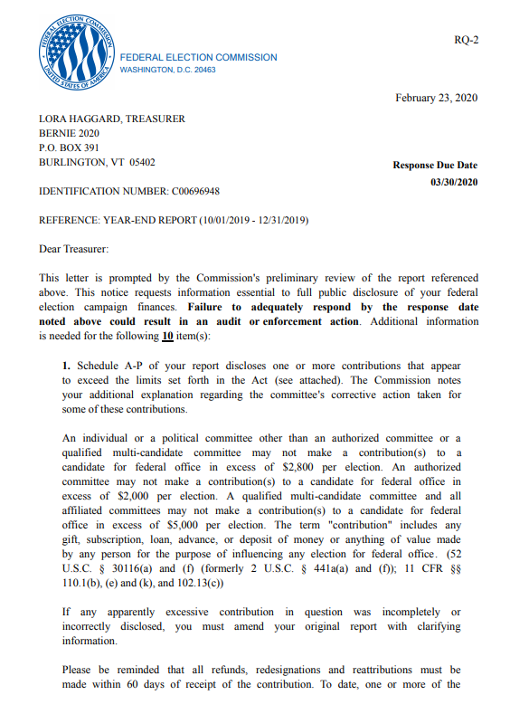 davelevinthal's tweet photo. 1/ NEW: @FEC sends @BernieSanders campaign a letter flagging 510 pages worth of "apparent excessive, prohibited and impermissible contributions."

Letters such as this aren't uncommon for large presidential campaigns, but this is still a lot.

Full doc: https://t.co/CFVecsCrhF https://t.co/VwkG5QdHmN