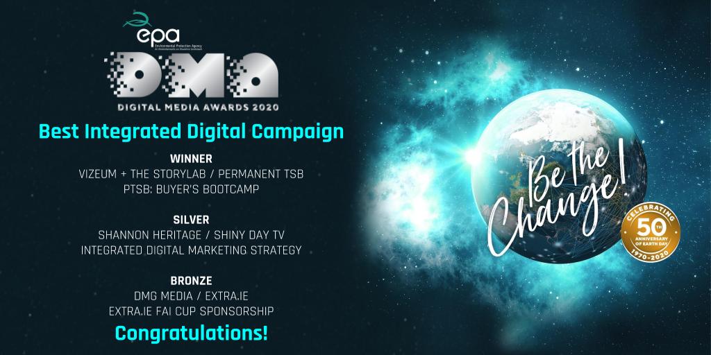 digitalmedia_ie's tweet photo. Congrats to our winners for Best Integrated Digital Campaign ! #EPA_DMA2020 
@VizeumIreland
@DentsuAegisIrl
@shannonheritage
@media_dmg
@permanenttsb
@ExtraIRL
@shinydaytv https://t.co/lILeZogwDO