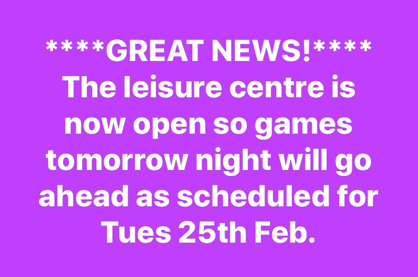 Monmouth Leisure Centre is now back open and Games are on as usual for tomorrow night 🙌🏻👍🏻