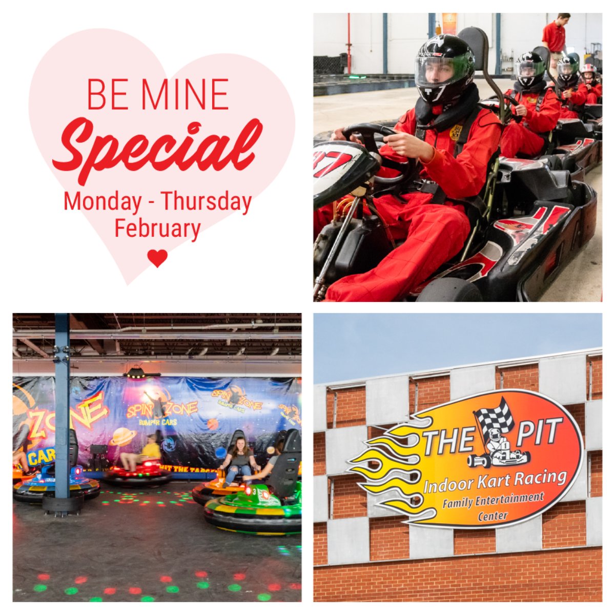 The Pit Indoor Kart Racing (@thepitkarttrack) on Twitter photo Our February Valentine's Day specials are coming to a close! Enjoy two activities, a pizza, and drinks for only $26. Our February Valentine's Day specials are coming to a close! Enjoy two activities, a pizza, and drinks for only $26.