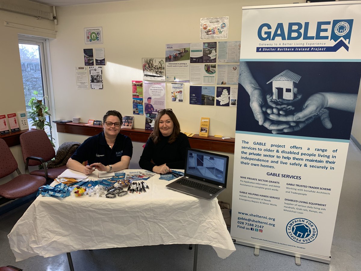 ShelterNI's tweet photo. on 10.02.20 at Riverside GP Practice, Strabane, another busy day in the community informing people on GABLE project services.

#GABLEproject @ShelterNI #IndependentLiving #Strabane #CombatingHomelessness #MondayMotivation @WesternHSCTrust https://t.co/LIVKfM3Lzt