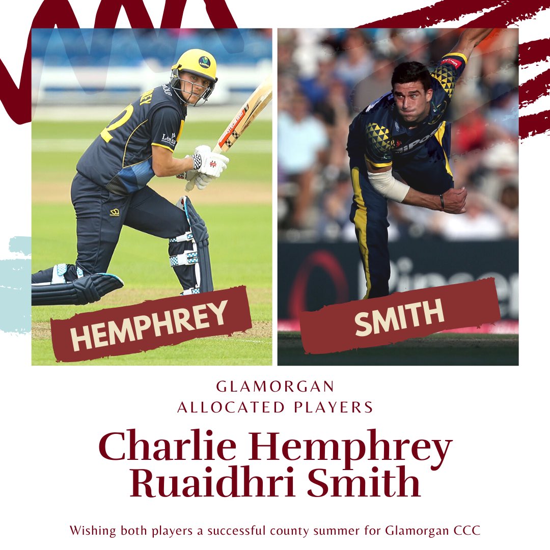 The @swpcl <a href="/GlamCricket/">Glamorgan Cricket</a> allocations have been announced. We’re delighted to welcome back one of our own in <a href="/RuaidhriSmith/">Ruaidhri Smith</a> and to have <a href="/chemp1989/">Charlie Hemphrey</a> with us for the first time. Wishing both players all the best for a successful county summer - and club if we’re fortunate to see you!