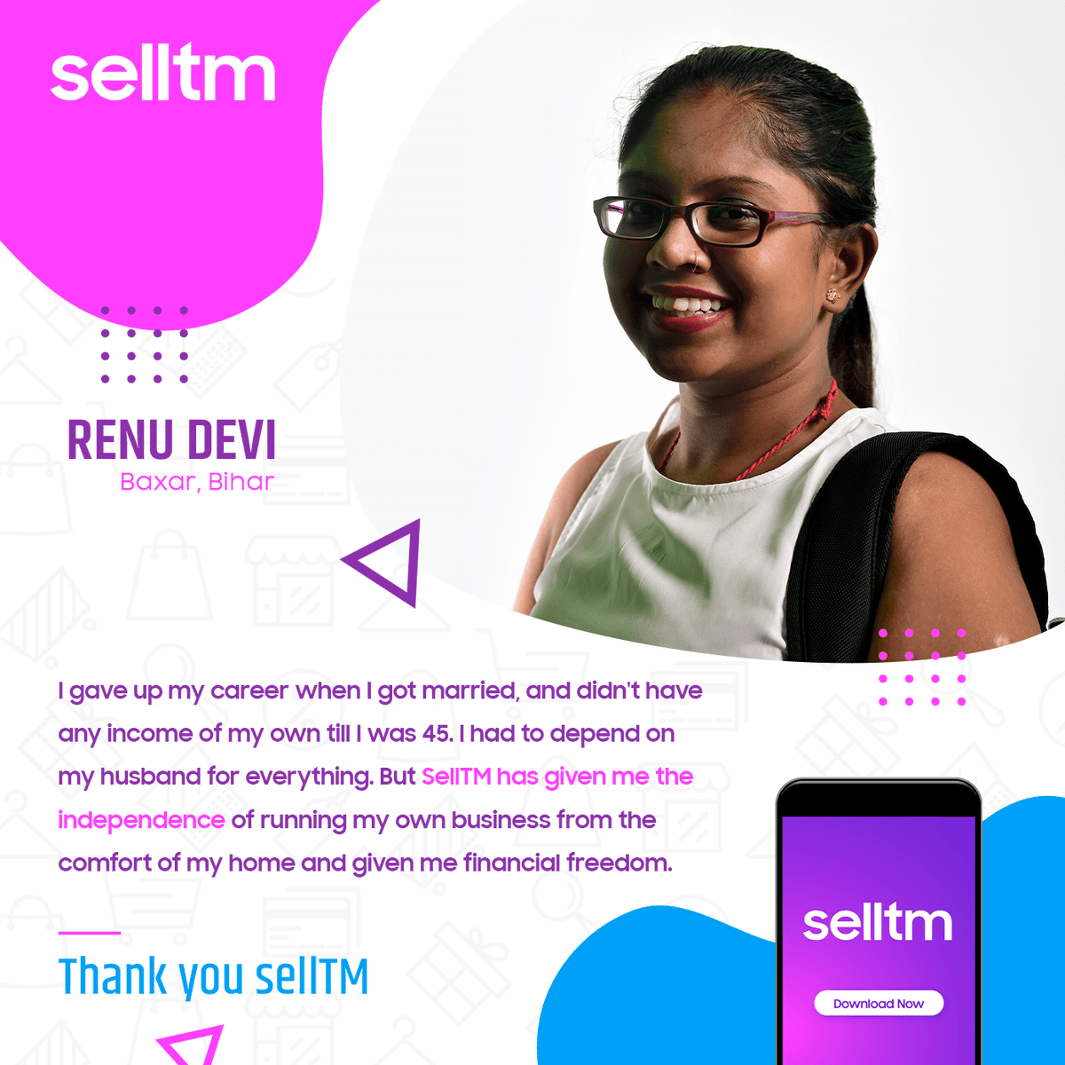 tm_sell's tweet photo. I gave up my career when I got married and didn't have any income of own till I was 45. I had to depend on my husband for everything. But SellTM has given me the independence of running my own business from the comfort of my home and given me financial freedom. (1/3) https://t.co/UNSxjTqxxL