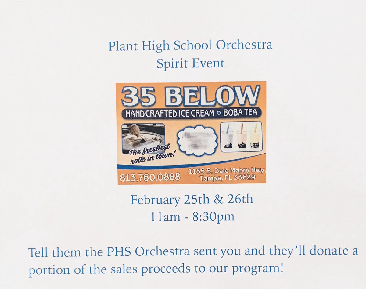 Treat yourself to some Ice Cream or Boba Tea this week. Stop by 35 Below on Tuesday or Wednesday and tell them the Plant Orchestra sent you!
