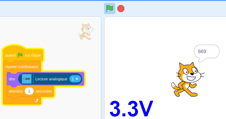 framboise314's tweet image. Lire l&apos;entré #analogique d&apos;un @arduino #UNO avec #Scratch3 sur un @Raspberry_Pi 4 : fait !
Read #analog input #A1 on #ArduinoUno with #Scratch 3 on an #RaspberryPi4 : Done !