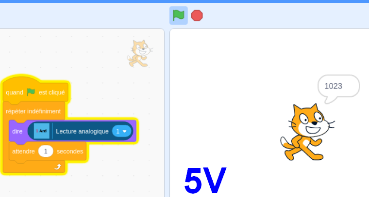 framboise314's tweet image. Lire l&apos;entré #analogique d&apos;un @arduino #UNO avec #Scratch3 sur un @Raspberry_Pi 4 : fait !
Read #analog input #A1 on #ArduinoUno with #Scratch 3 on an #RaspberryPi4 : Done !
