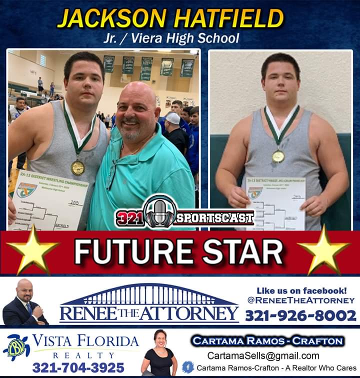 321sportscast's tweet image. TEAMWORK MAKES THE DREAM WORK: Congratulations to one of our absolute favorite young men in Brevard County. @Jackson_hat66 Hatfield, a Junior from @VHSHawkAthetics  has won the 285 lb. weight class 2A District 13 Wrestling #Championship! Awesome job Jackson and way to #REP321.