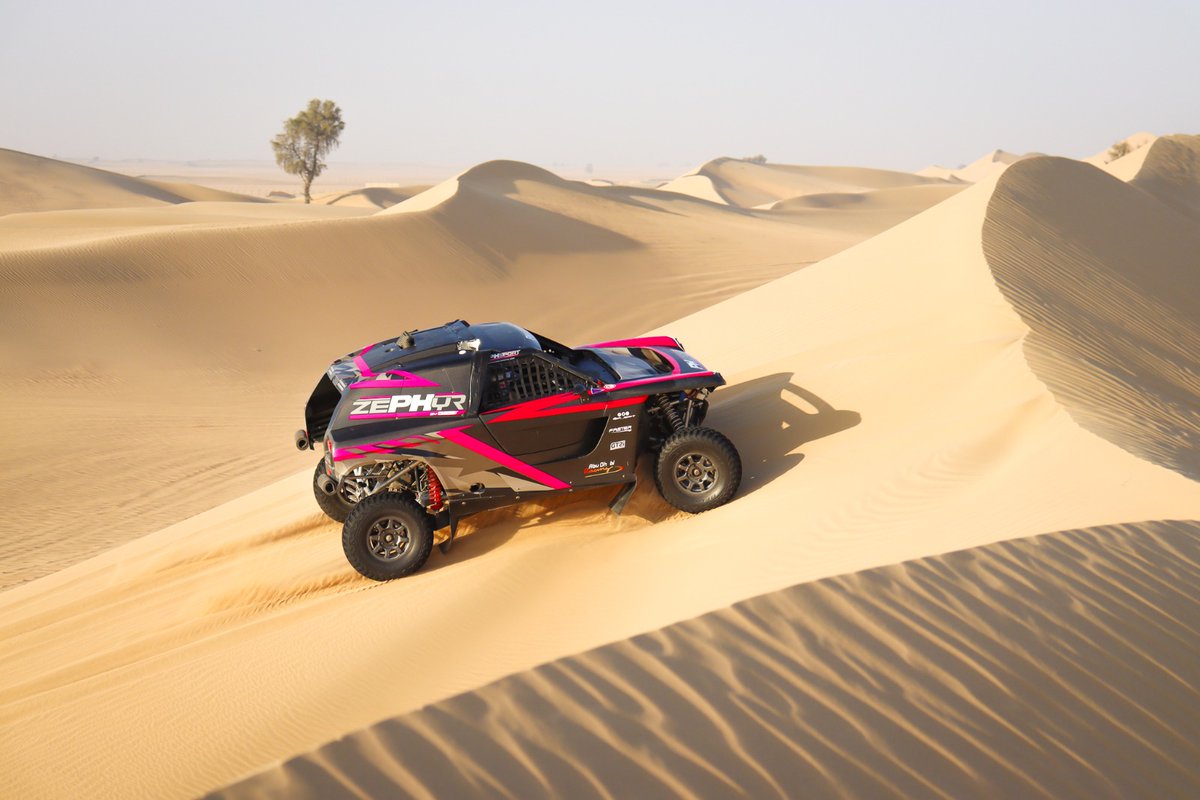PH__Sport's tweet photo. A bit of #Dubai sunshine in your timeline as @khalidbinfaisal, Lionel Baud, @krismeeke and @ConradDakar tested the #ZephyrbyPH with Loïc Minaudier for the codriver duties! https://t.co/JGPeLaoMsj