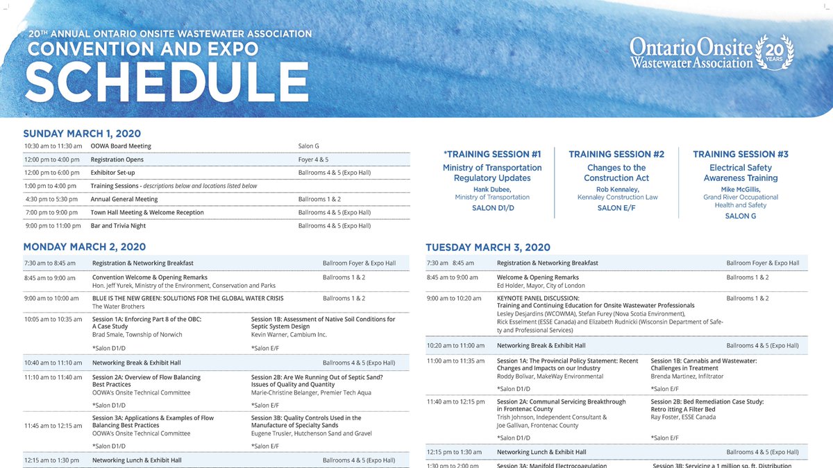 If you install, design, engineer, regulate or service septic systems in Ontario you need to attend <a href="/oowa_org/">OOWA_org</a>'s 2020 Convention &amp; Expo: Mar 1st-3rd, RBC Place London.  Get all the agenda &amp; registration details here: bit.ly/38WFjx5 #OOWA2020 #onsiteproud #onsitewastewater