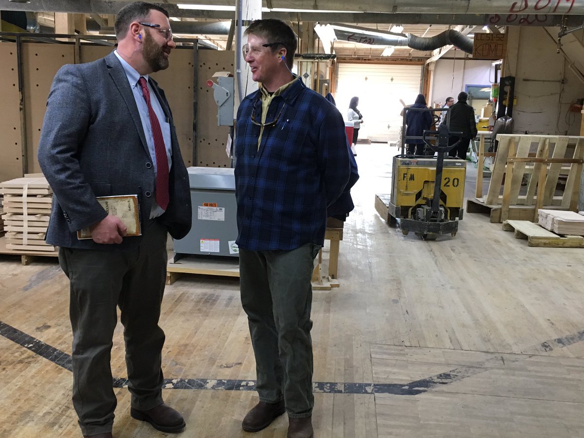 GovPhilScott's tweet photo. Next stop for #VTCapitol4aDay was to Ethan Allen Sawmill in Beecher Falls. The company provides hundreds of jobs in the Northeast Kingdom, and builds custom furniture sold around the globe. https://t.co/cdnW135zrV