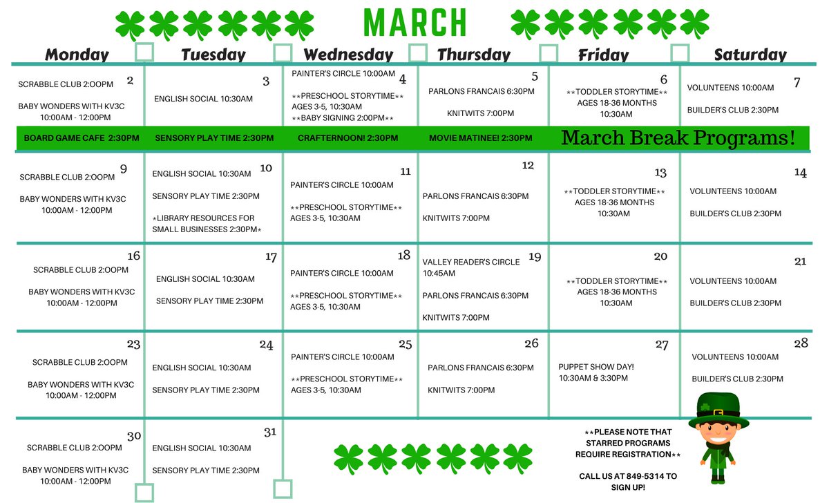 KvLibrary's tweet image. We&apos;re very excited to share our March programs with you! Hope to see you at some of these really fun programs! #kvlibrary @Rothesay_NB @Quispamsis