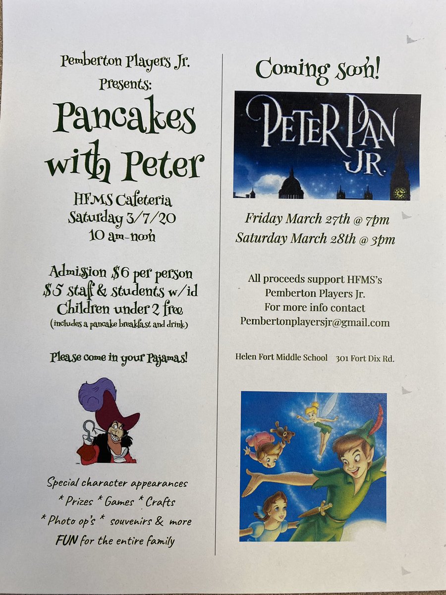 Please join us Saturday March 7 in your PJs  to support <a href="/helenfortschool/">HFMS</a> Pemberton players! 🌟🧚🏻