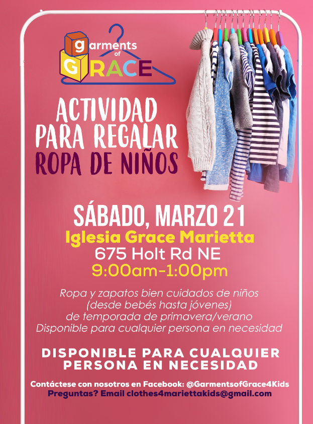 Please see the photos for additional information about the generous Children's Clothing Giveaway from Grace Marietta Church on Saturday, March 21st! 👕🎽👖 🙏