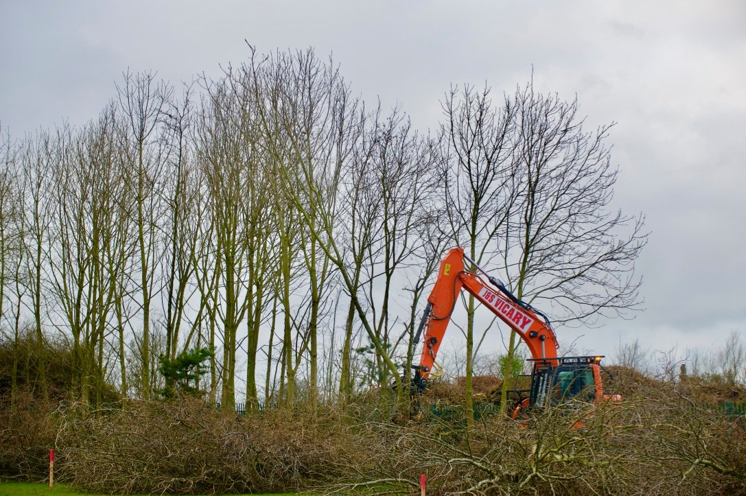 redhallpf's tweet photo. At the north edge of @redhallpf, the eco-vandals have begun. These were the woods I'd run around in with my daughter 4 or 5 years ago. "Daddy, can we go to the jungle?"

No-one ever asks to go to the dual carriageway. https://t.co/E94yfVop6Q