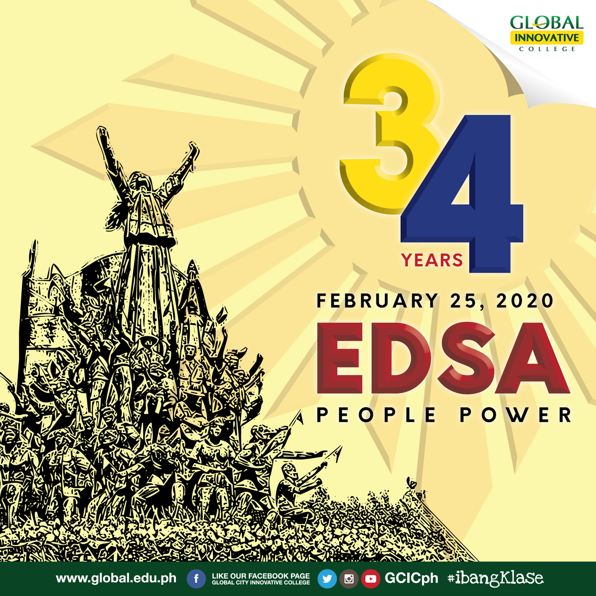 GCICph's tweet photo. The Power of the People is stronger than the people in power.⁠
⁠
34TH ANNIVERSARY - EDSA PEOPLE POWER⁠
FEBRUARY 25, 2020⁠

#gic #gcic #ibangKlase
⁠
Visit our website:⁠
https://t.co/gHFyNcjID7 ⁠
⁠
 #EDSA #PeoplePower #EdsaPeoplePower #EDSA2020 https://t.co/RqpCZ5WuhS