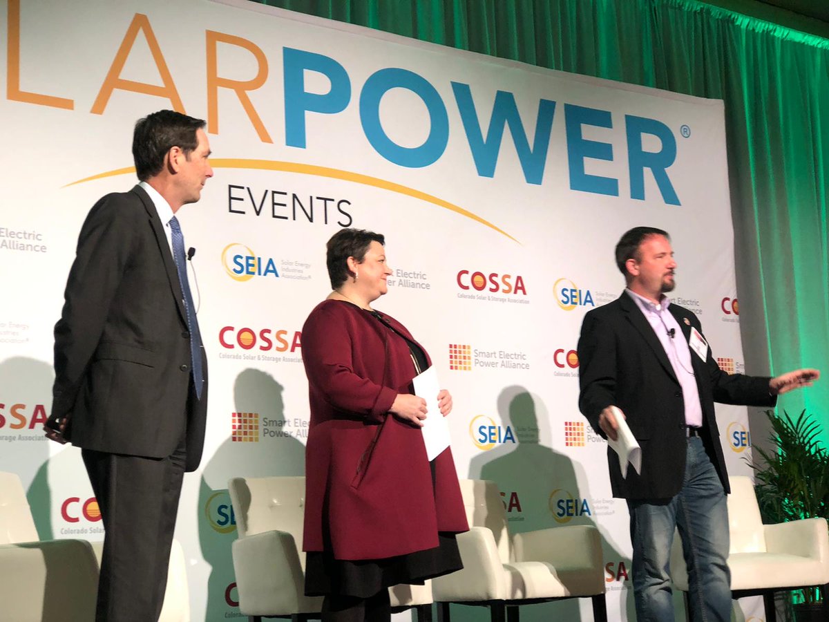 SEPAPower's tweet photo. Great kickoff to #SolarStorageMW! SEPA's @JenSzaro welcomes attendees in Denver along with @SG_SEIA of @SEIA & @mikekruger of @COSolarStorage -- looking forward to an exciting 2 days of solar, storage & smart energy learning. https://t.co/y6hGo49Fen