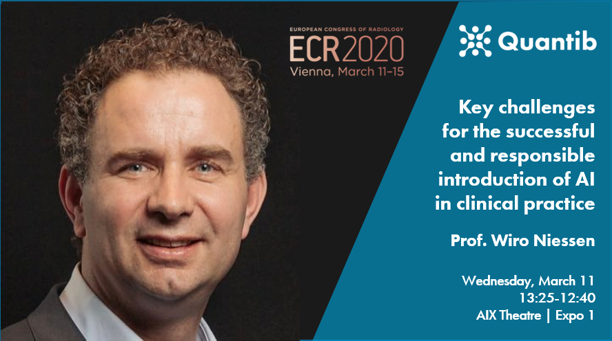 Quantib's tweet photo. What are the key #challenges for the successful and responsible introduction of #AI in #clinical practice? For the answers join @WiroNiessen session on Wednesday, March 11 at 13:25, AIX Theatre! See you there! #aiinhealthcare
#quantib #ECR2020 #medicalimaging #RadAI https://t.co/UPws83z50X