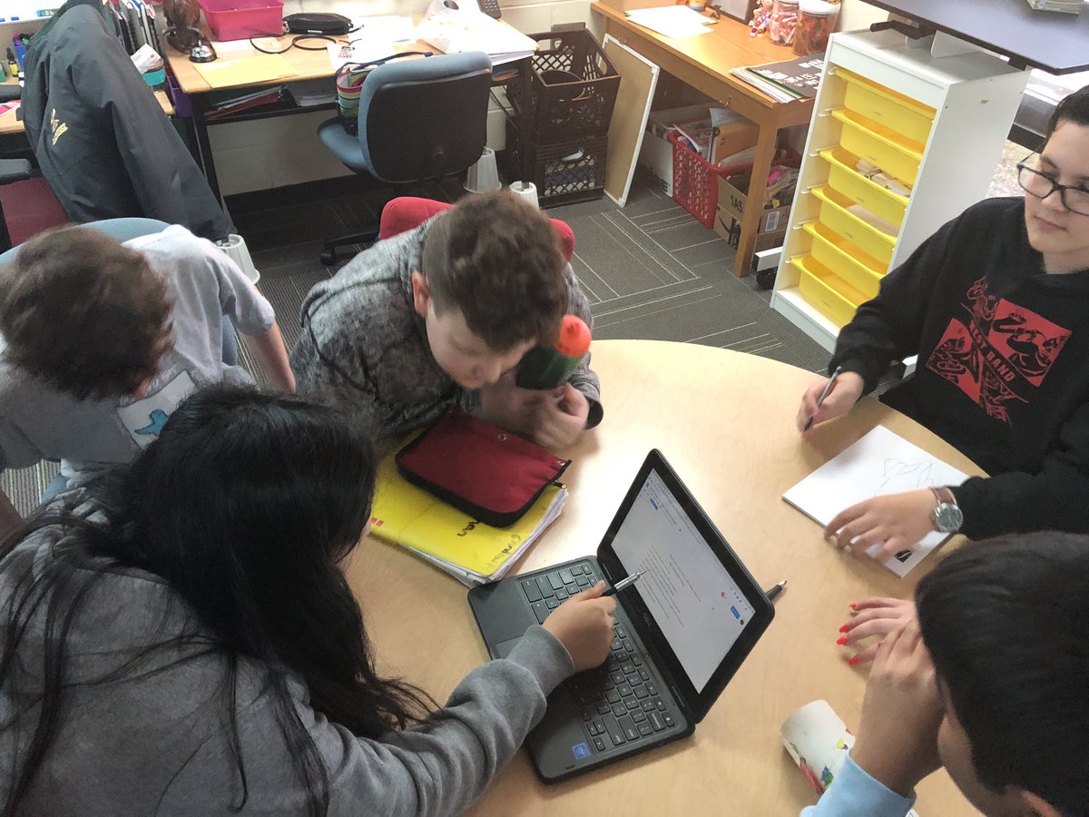 LMFosnaugh's tweet photo. Students in @msrosenau German 2 class work on writing and revising scripts for their own show. #Collaboration #TogetherAsWarriors @MrStaugaard https://t.co/wHm6bm9IAx