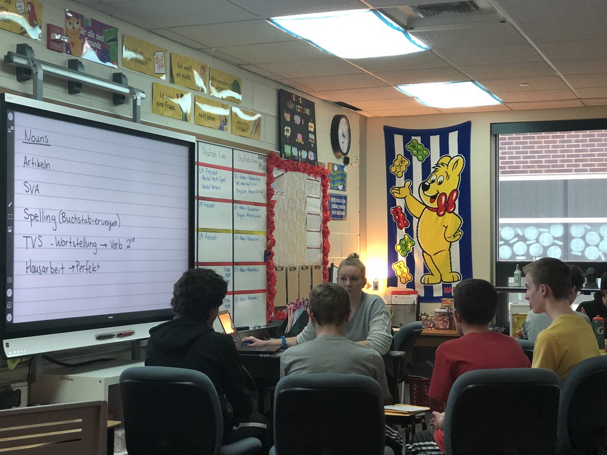 LMFosnaugh's tweet photo. Students in @msrosenau German 2 class work on writing and revising scripts for their own show. #Collaboration #TogetherAsWarriors @MrStaugaard https://t.co/wHm6bm9IAx