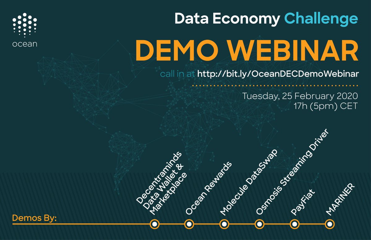 oceanprotocol's tweet photo. Tomorrow culminates months of creativity & hard work with the #DataEconomyHack Demo Webinar, a 1-hr virtual event featuring pitches by track winners @santteegt @cyn_acf @benscholtz @marcojrfurtado #AkshayPatel & #SimonMezgec
Celebrate with us here: https://t.co/Cu9QXft4Rp https://t.co/grdTv1DCfJ