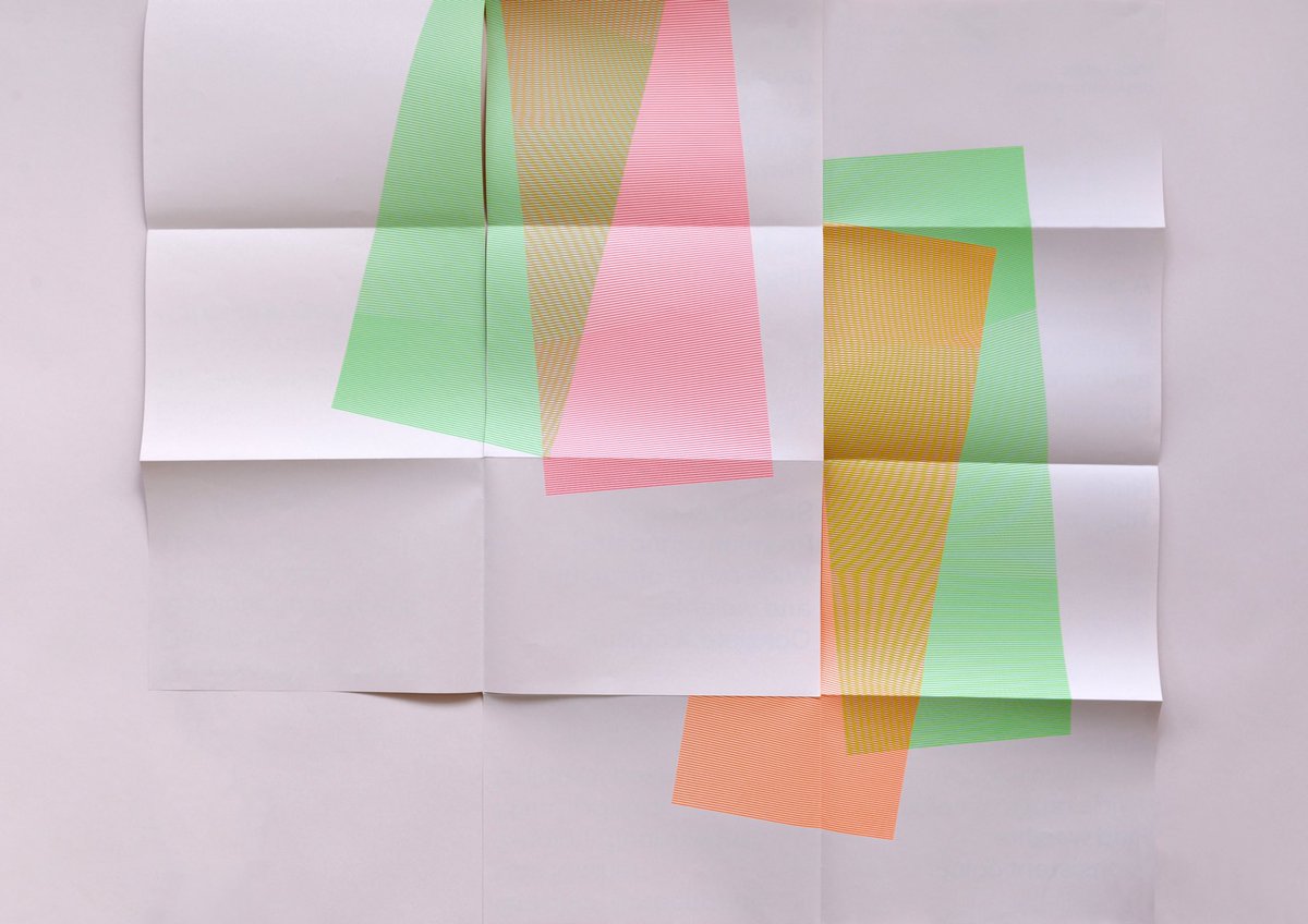 danielmather's tweet photo. Variable screenprint used for #FedrigoniPlus campaign. Creating 1,440 unique A1 moirรฉ prints by manually rotating each sheet of paper on the press, through two passes of fluoroscent inks. Every sheet unique. https://t.co/Z3bP5rvf8H