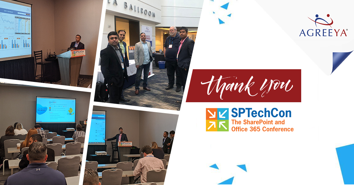 AgreeYaGlobal's tweet image. Thank you to everyone who attended @SPTechCon! We were proud to be sponsors of this amazing event and enjoyed networking with other leaders in the IT space. If you missed your chance to meet with our team, contact: marketing@agreeya.com. #SPTechCon #Microsoft #SharePoint #O365