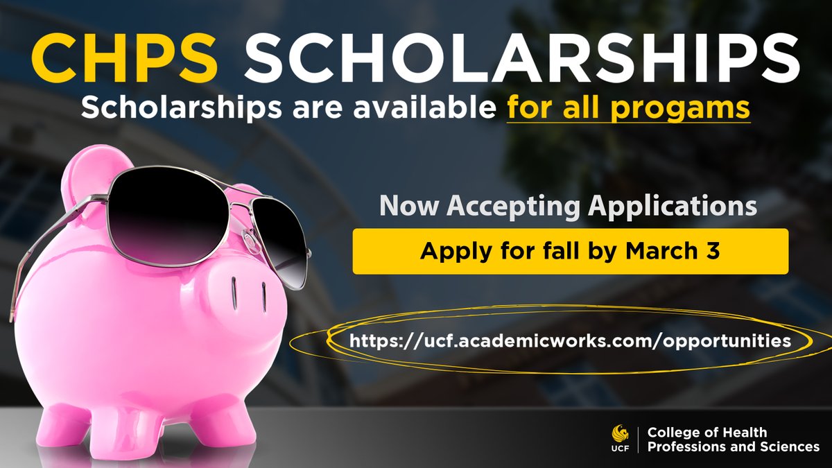 ucfchps's tweet photo. It's not too late to apply for #UCFCHPS scholarships!

There are scholarships available for every major in CHPS! Visit https://t.co/CXAl9mB9NW and fill out a profile to find one for you! Applications close on March 3.

#UCFCHPS #ThisIsCHPS https://t.co/vJnZ2SX2PE