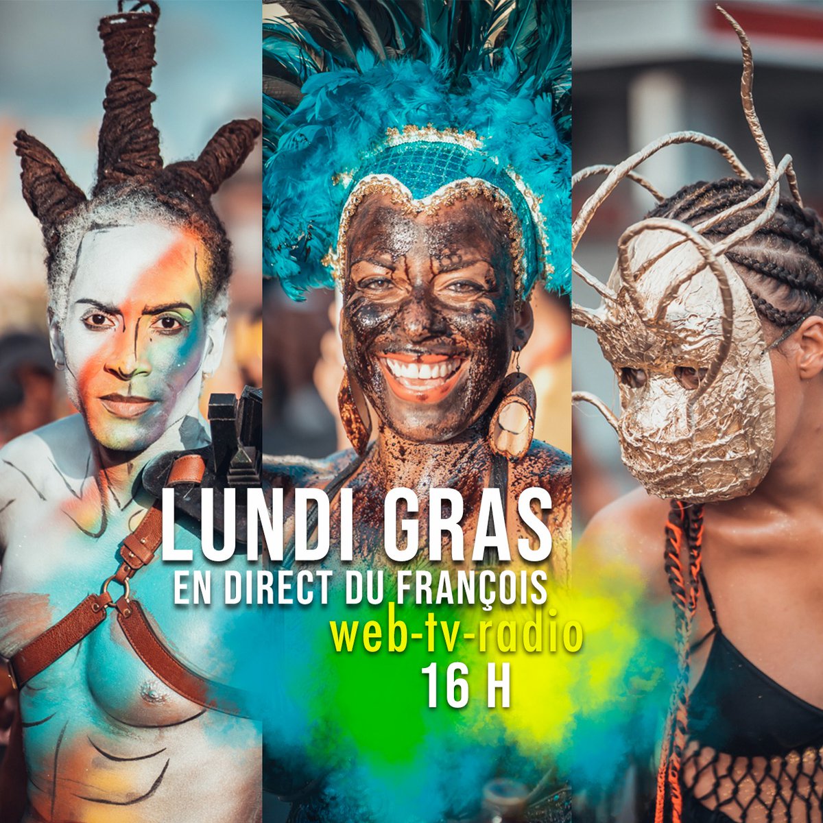 #VAVAL1ERE 🎭🎉 : Aujourd'hui c'est #LundiGras ! 🤗
✅ RDV à partir de 16h00 pour vivre en direct la grande Parade  du Sud au #François et les traditionnels Mariages Burlesques 👰 à @fdfville sur #Martinique la 1ère, TV-Web-Radio-Facebook Live !