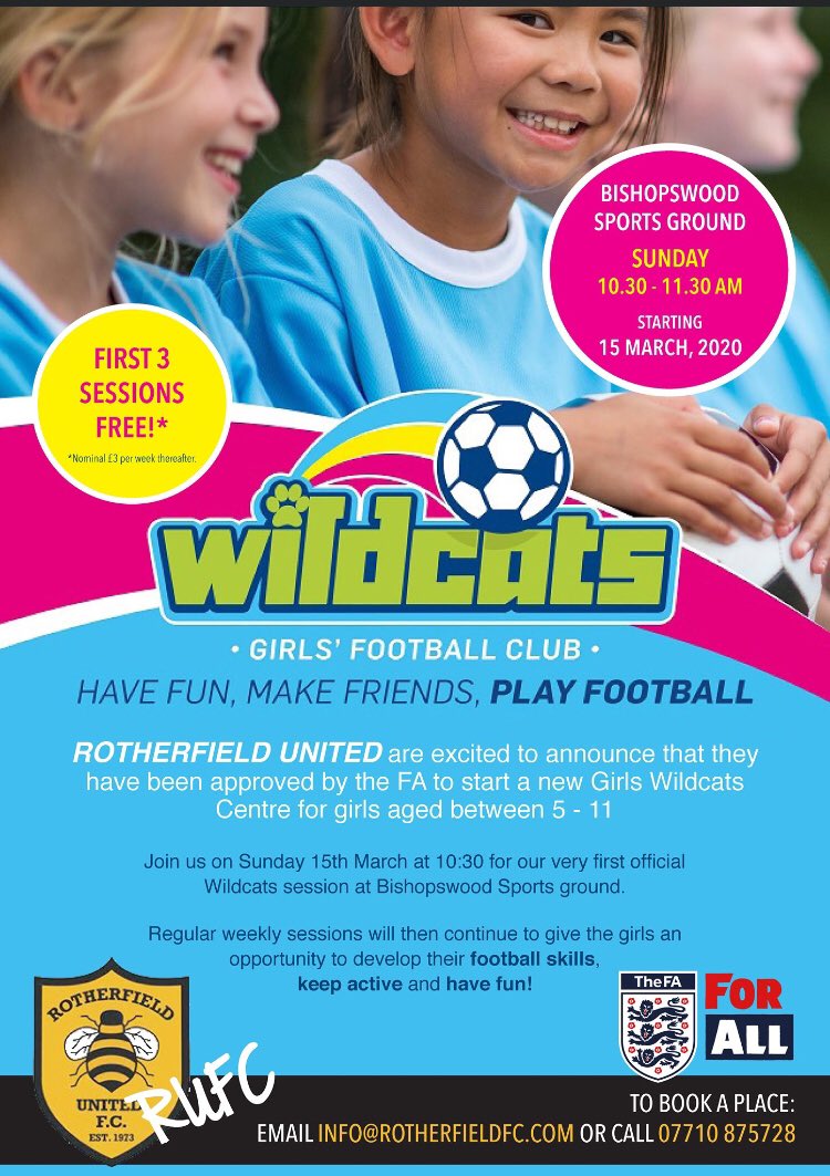 ⚽️News....
Very pleased to share some great news with you all. 

RUFC have been approved by the FA to start a new GIRLS WILDCATS CENTRE! 

First 3 session FREE....more details below - the first session will be March 15th at our Sports Ground (RG4 9BT)
Please share..
 #thisgirlcan