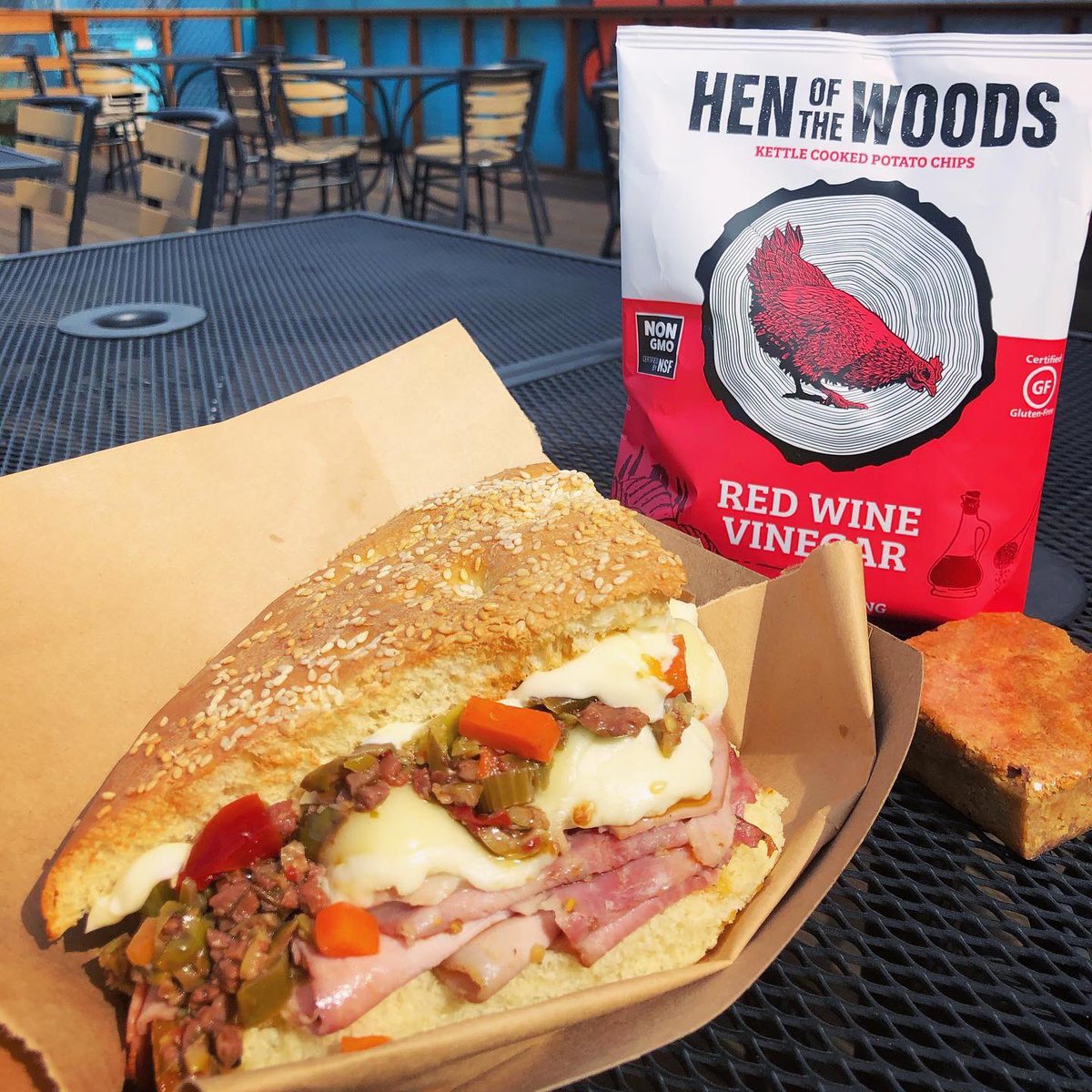 #MondayGras + #MardiGras Muffulettas! solo or as a combo w/chips + non-alcoholic drink $12 💜💛💚💜💛💚 MORTADELLA, SALAME COTTO, CITY HAM, PROVOLONE, MOZZARELLA, GIARDINIERA, OLIVE SALAD, MAYO, SESAME ROLL