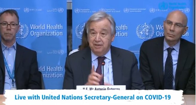 SaldanhaVP's tweet image. “All countries must do everything… #nondiscrimination, without #stigmatization &amp;amp; respecting #humanrights to contain this disease.”
@UN Secretary-General @antonioguterres on #COVID19 @WHO in #Geneva @DrTedros @hans_kluge @MoetiTshidi