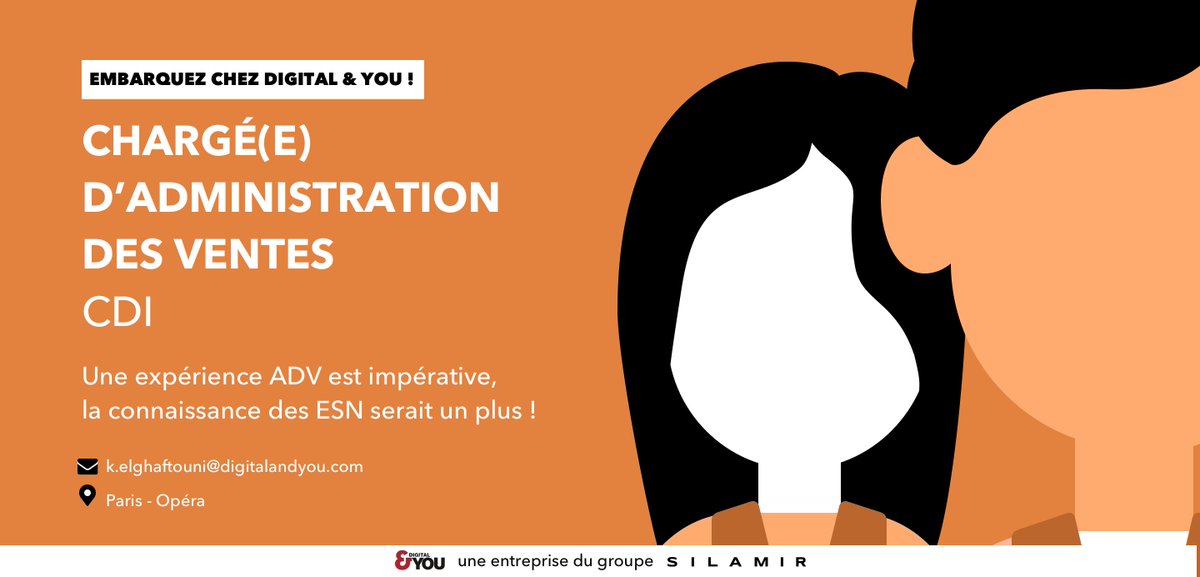 #Recrutement #CDI
Tu es un.e super Chargé.e d'ADV, organisé.e et autonome, et tu as envie de rejoindre un groupe en forte croissance au cœur de Paris ?
L'expérience ADV est impérative, celle des ESN est un plus !
Rejoins Silamir-Digital&amp;You : k.elghaftouni@digitalandyou.com