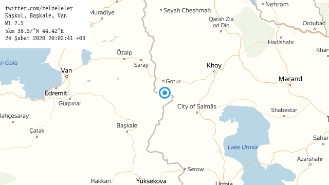 zelzeleler's tweet image. #Kaşkol, #Başkale, #Van
ML 2.5 (10 dk önce)
5km 38.37°N 44.42°E
24 Şubat 2020 20:02:41 +03
#deprem