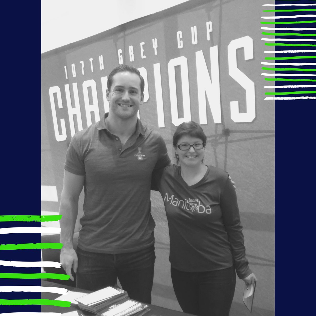 EastmanEmploy's tweet photo. This week we are wishing both Natasha (curling) and Michelle (snowshoeing) good luck as they head off to Nationals for Special Olympics 💙💚 This photo is from a few weeks ago when Natasha had the chance to see the Grey Cup! #inclusion #curling #snowshoeing #specialolympics https://t.co/RhL0zuLnsz