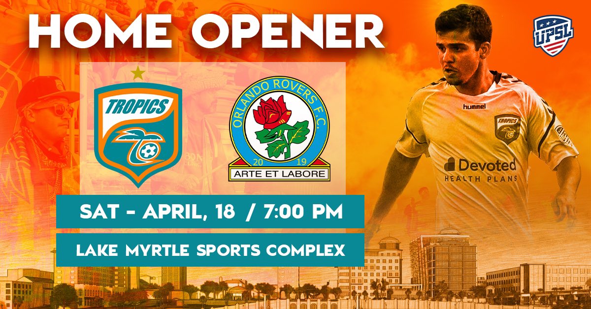 FLTropicsSC's tweet photo. SAVE THE DATE!!! ๐จ๐๐จ
Your Tropics will open the @UPSLsoccer season on Saturday April 18th at 7pm!
Tix and more info to be released soon! #DefendTheChamp #TheRiseUp โฝ๏ธ https://t.co/Q6HudpU6Ao