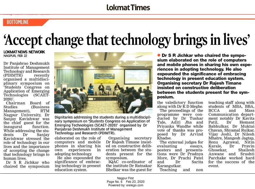 Lokmat Times, 23rd Feb, pg. 06 

ACCEPT CHANGE THAT TECHNOLOGY BRINGS IN LIVES

#techadoption #tech #india #5G #EmergingTech #change #defstar5 #technology #ai #ar #vr #iot #ml #nagpur #pdimtr #scaet2020 
<8/n>