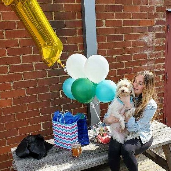 SavRivBrewCo's tweet image. Finn is celebrating his first birthday here at the brewery! He's a morkipoo--a Maltese/yorkie/poodle mix. He LOVES cat food, chewing on bones, swimming, (if you'll notice his paws) mud, and of course, he thinks his mom is just the best!