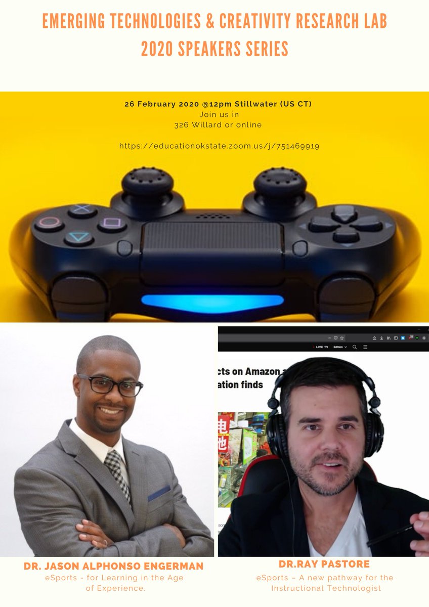 tutaleni's tweet photo. Our @okstate_etc webinar for February is focused on #eSports!
26-Feb-20 @12pm Stillwater (US CT)
Join us along with Dr. Jason Engerman (@JaengermanA) and Dr. Ray Pastore (@raymepastore)
in 326 Willard Hall or online
https://t.co/0xoO0P6rBF https://t.co/gTAkWGJ08h