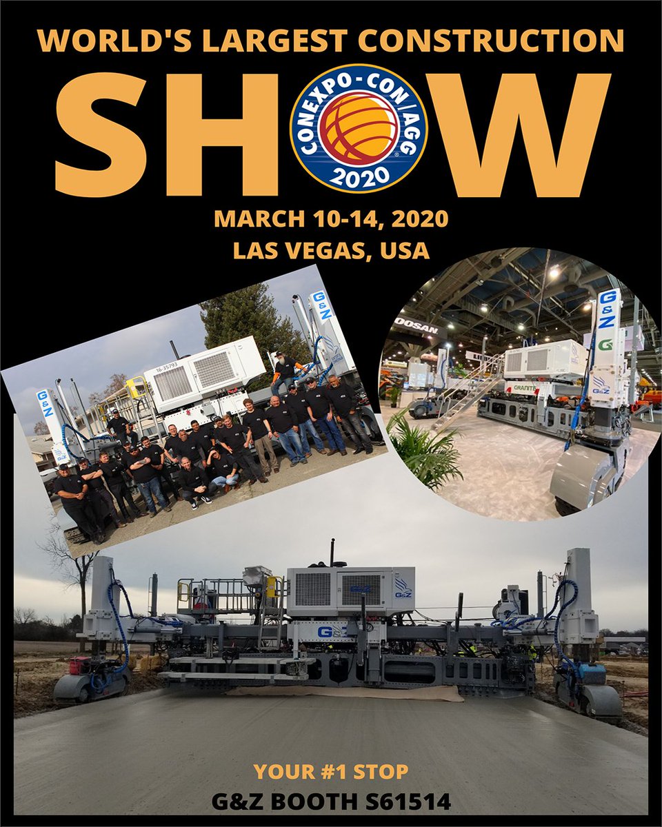 Guntert1942's tweet photo. Due to the big success of G&Z's S600 paver at World of Concrete 2020, we decided to showcase "the most agile" paver again at ConExpo 2020. Stop by the G&Z Booth (S61514) to see the machine up close.
#conexpo #woc #slipformpavers #tradeshow #concretepaving #slipform https://t.co/1g17WnLcBb