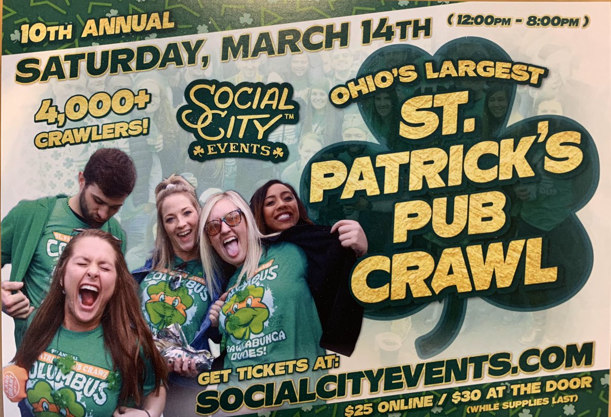 Did you guys know that our bar is participating in one of the BIGGEST bar crawls in Columbus?! Well now ya know! Come out for some amazing specials and the biggest social gathering Columbus has to offer! #stpattysday #barcrawls #socialcity #whitegirlwasted  #luckoftheirish