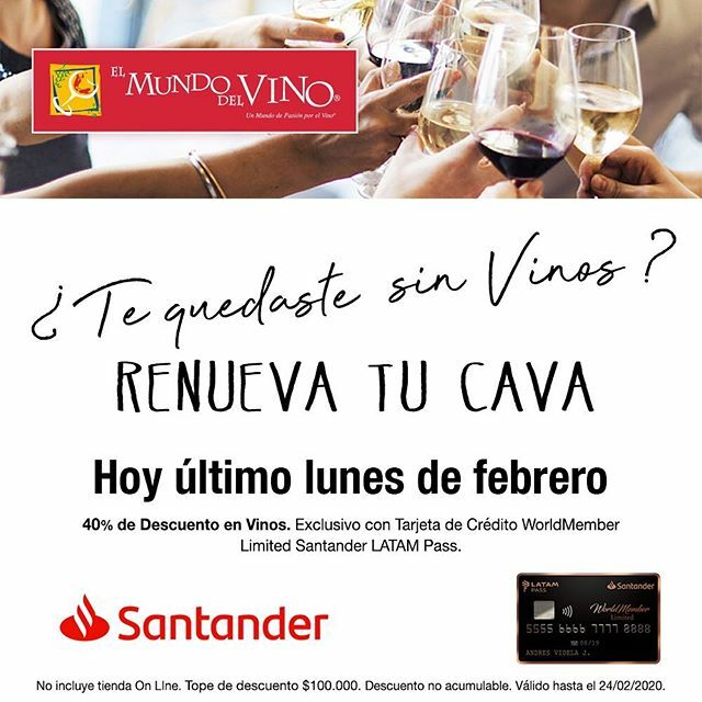 Así como que no quiere la cosa, déjate caer en alguna de nuestras tiendas y sácale el jugo a este descuento de 40% por pagar con tu tarjeta de crédito WorldMember Limited Santander LATAM Pass.
.

Sólo por hoy, último lunes de febrero:
. 📍Isidora Goye… ift.tt/38YeJUC
