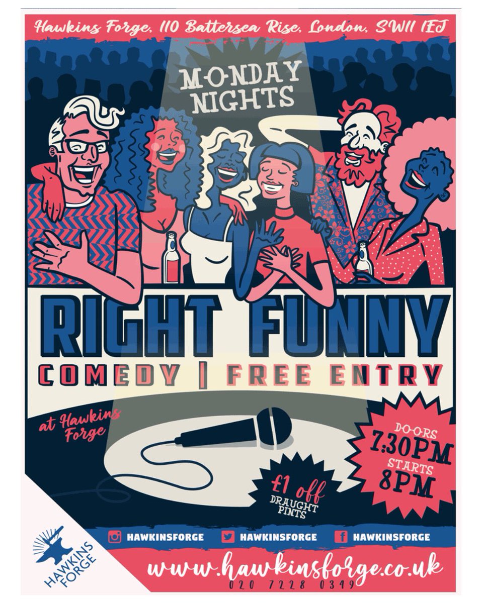 Tonight from 7.30pm we have #FREE , yes FREE, #standupcomedy at Hawkins courtesy of those witty peeps over at <a href="/RightFunnyCom/">FREE Stand Up Comedy</a> !! And it’s a quid off pints all night long! Blimey, what a time to be alive. #livecomedy #standup #LondonComedy #Battersea #CraftBeer #Clapham #Monday