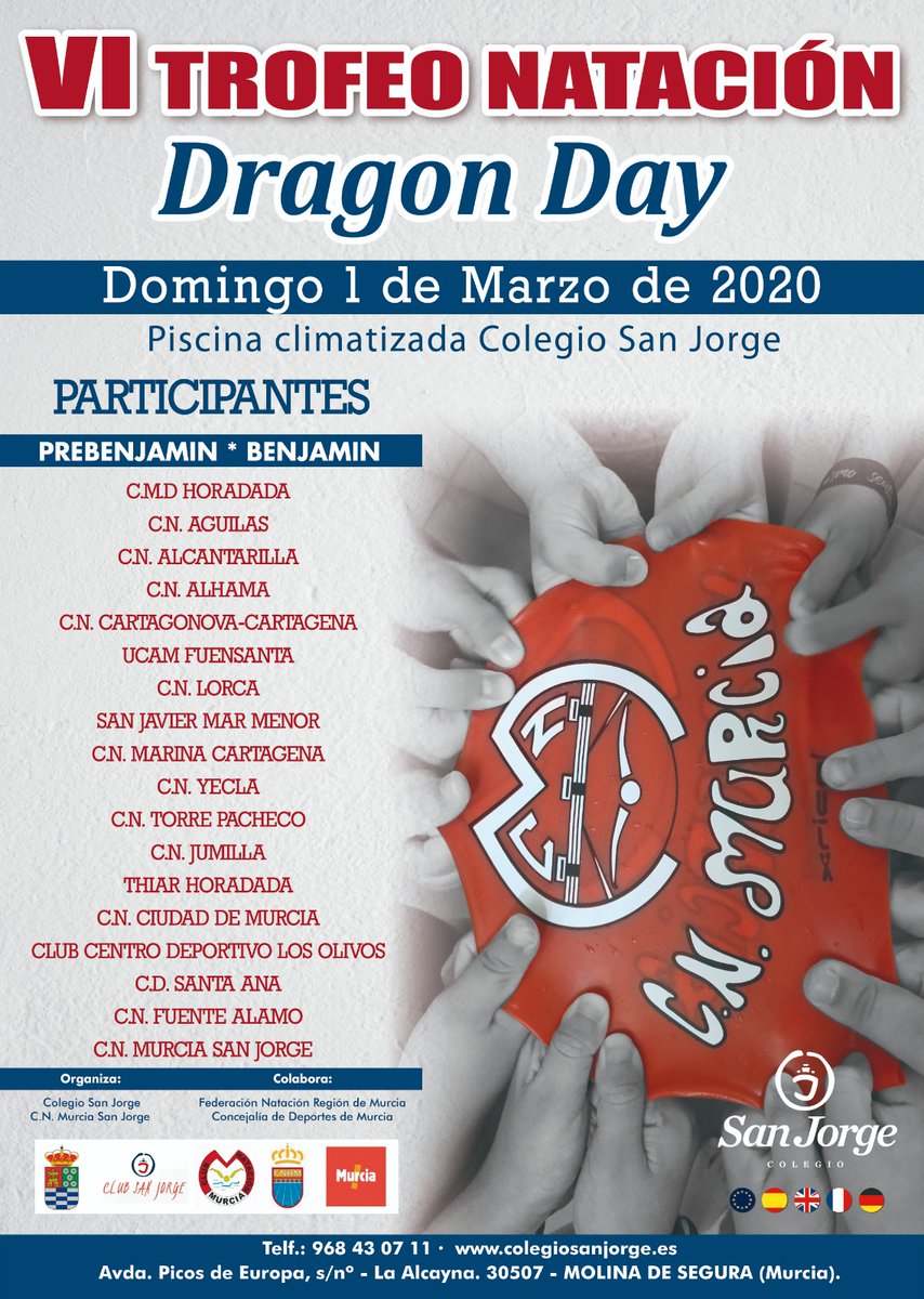 Otro año más celebramos en el colegio <a href="/SanJorgeColegio/">Colegio San Jorge</a> el VI TROFEO DE NATACIÓN DRAGON DAY. Un gran evento para los pequeños guerreros de nuestros clubs.Os esperamos. #SomosCNMurcia