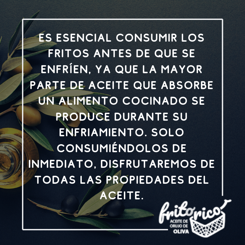 CONSEJOS | Es esencial consumir los fritos antes de que se enfríen, ya que la mayor parte de aceite que absorbe un alimento cocinado se produce durante su enfriamiento😞. Solo consumiéndolos de inmediato, disfrutaremos de todas las propiedades del #aceitedeorujodeoliva 💛